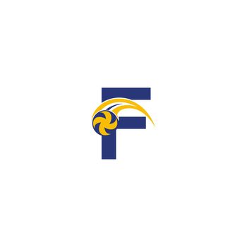 letter F with smashing volley ball icon logo design template