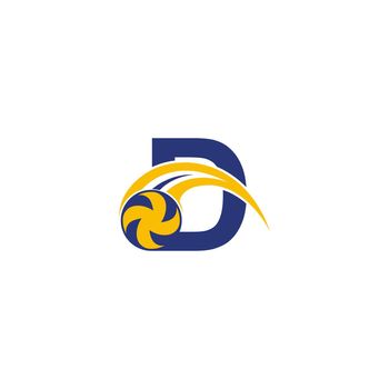 letter D with smashing volley ball icon logo design template
