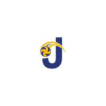letter J with smashing volley ball icon logo design template