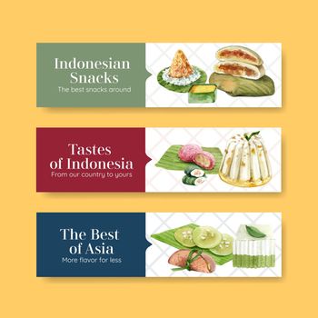 Banner template with Indonesian snack concept watercolor illustration