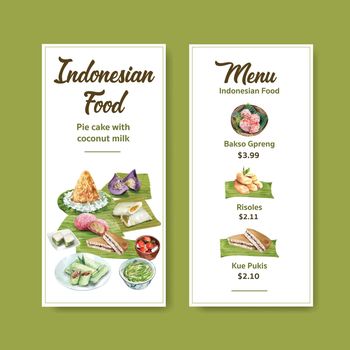 Menu template with Indonesian snack concept watercolor illustration