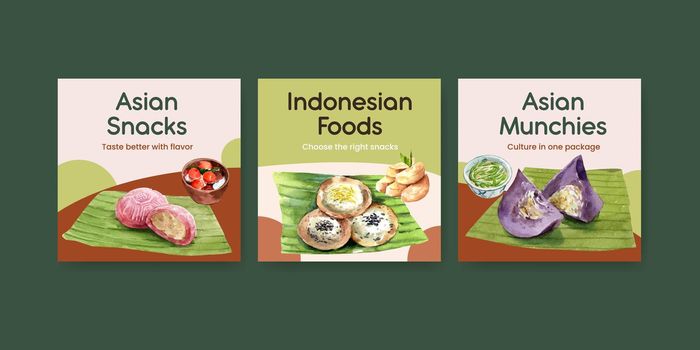 Advertise template with Indonesian snack concept watercolor illustration