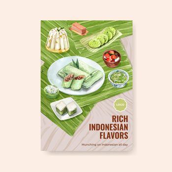 Poster template with Indonesian snack concept watercolor illustration