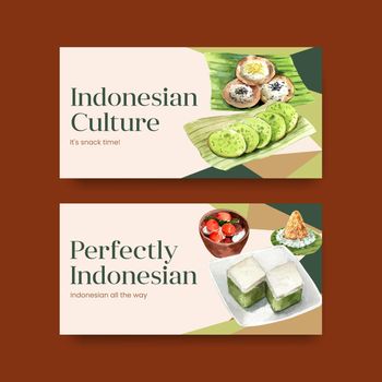 Twitter template with Indonesian snack concept watercolor illustration