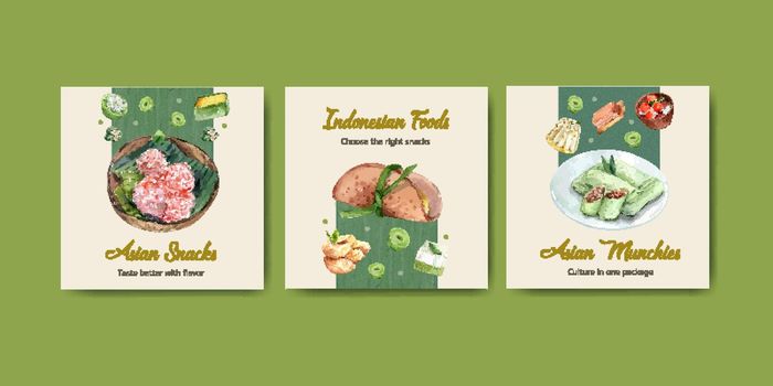 Advertise template with Indonesian snack concept watercolor illustration