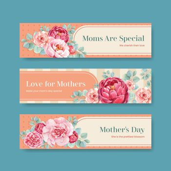 Banner template with Happy mothers day concept watercolor illustration