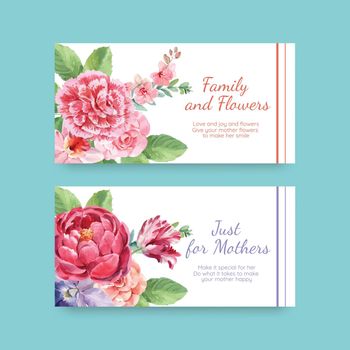 Twitter template with Happy mothers day concept watercolor illustration