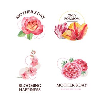 Flower bouquet with Happy mothers day concept watercolor illustration