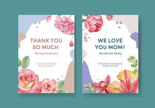 Card template with Happy mothers day concept watercolor illustration