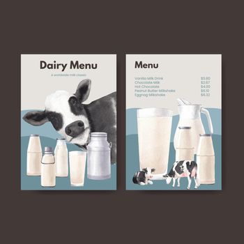 Menu template with world milk day concept,watercolor style