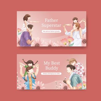 Twitter template with father's day concept,watercolor style