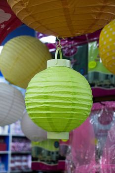 Colorful paper lantern outdoor in a marketplace
