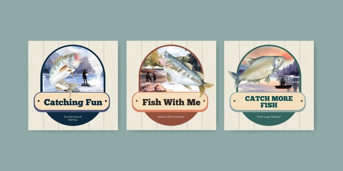 Banner template with fishing camp concept,watercolor style
