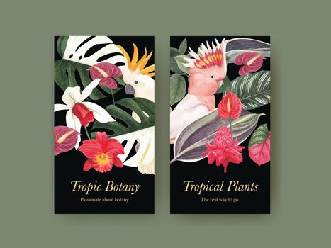 Instagram template with tropical botany concept, watercolor style