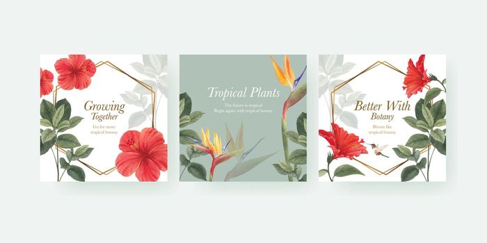 Banner template with tropical botany concept, watercolor style