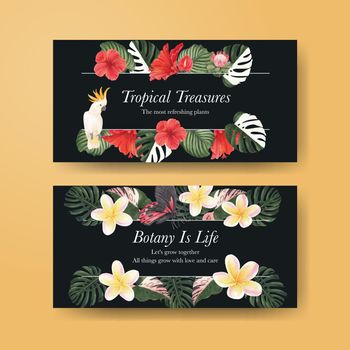 Twitter template with tropical botany concept, watercolor style