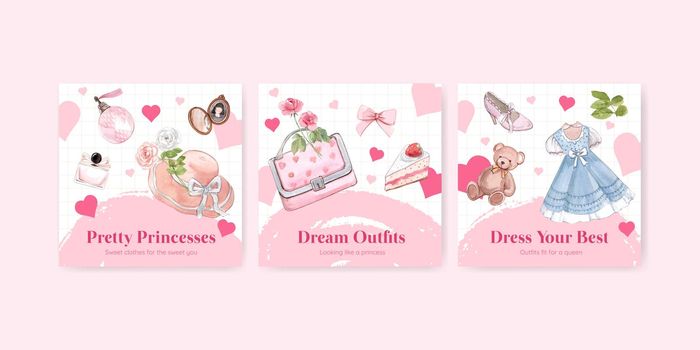 Banner template with princess outfit concept ,watercolor style