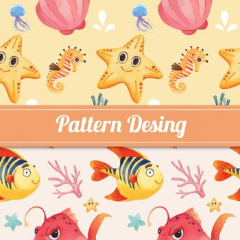 Pattern seamless with ocean delighted concept,watercolor style