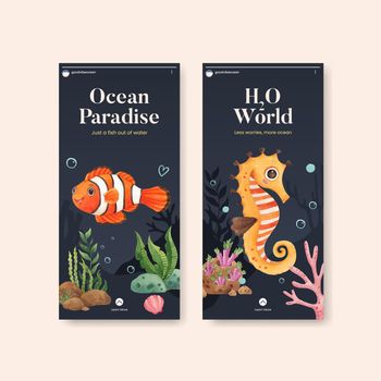 Instagram template with ocean delighted concept,watercolor style