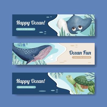 Banner template with ocean delighted concept,watercolor style