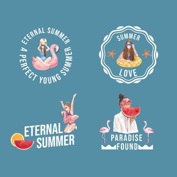 Logo with summer vibes concept,watercolor style
