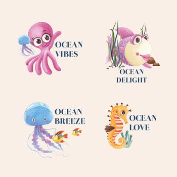 Logo design with ocean delighted concept,watercolor style