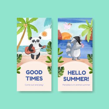 Flyer template with animals summer concept,watercolor style
