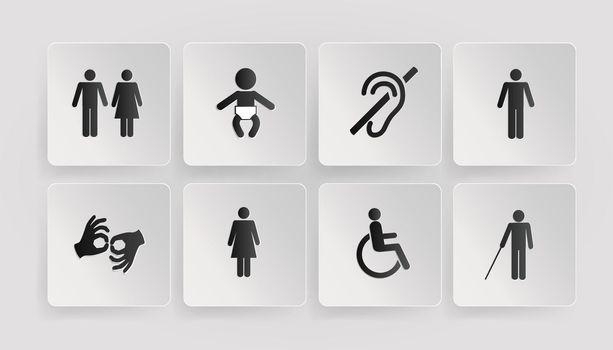 symbols of disabled, toilets, baby