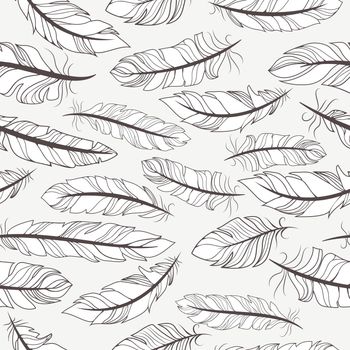 Vintage seamless pattern with hand-drawn feathers vector illustration