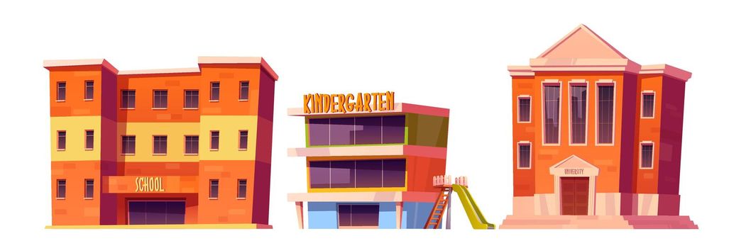 kindergarten, school and university buildings set