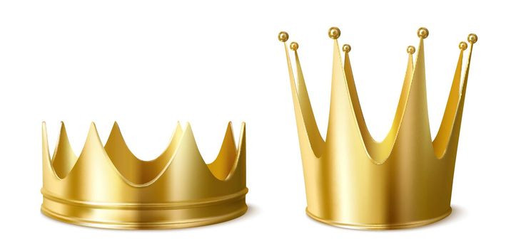Golden crowns for king or queen crowning headdress