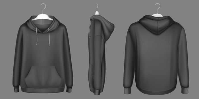 Hoody, black sweatshirt on hanger mock up set