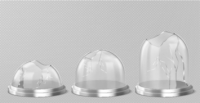 Vector broken glass domes on silver podium