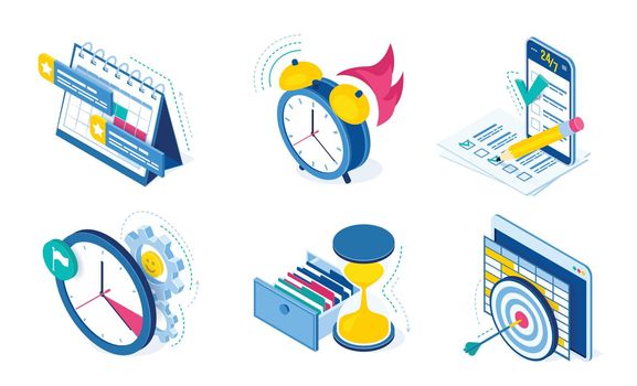 Vector icons set of task and time management