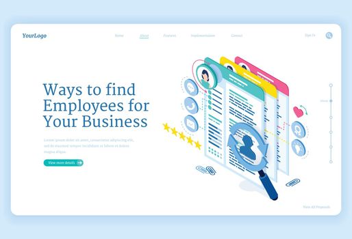 Vector banner of ways to find employee to business