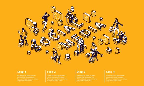 Social media isometric infographic with characters