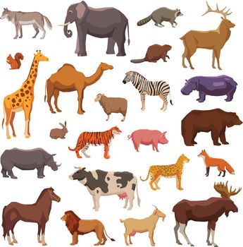 Big wild domestic and farm animals decorative icons set isolated vector illustration