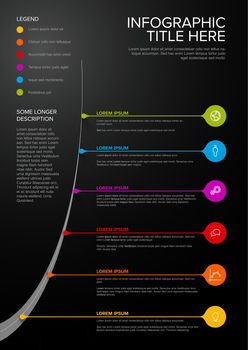 Vertical dark Infographic Timeline Template with pointers on the road