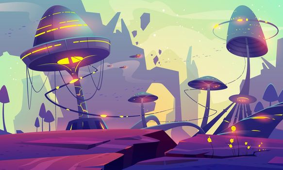 Alien planet landscape with fantasy mushroom trees