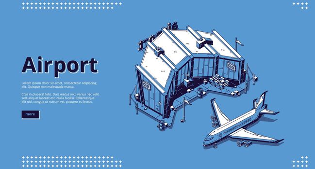 Isometric airport terminal and airplane