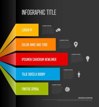 Vector dark multipurpose Infographic template with five stripes