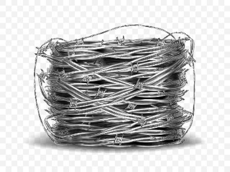 Coil of metal steel barbed wire with thorns
