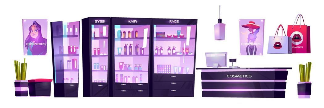 Cosmetic shop with products for makeup, skincare