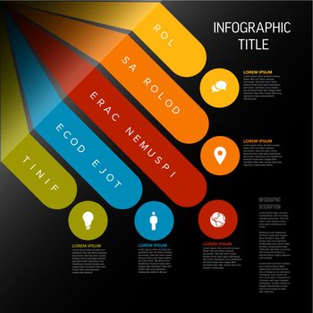 Vector dark multipurpose Infographic template with five diagonal stripes