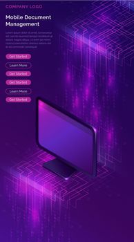 Computer with big data stream isometric banner