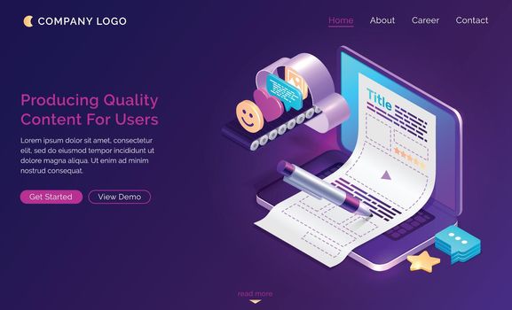 Production of quality content for users, isometric