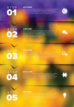 Five steps progress page template with big photo placeholder