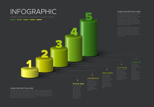 Vector dark colorful multipurpose Infographic template with diagonal cylinder steps