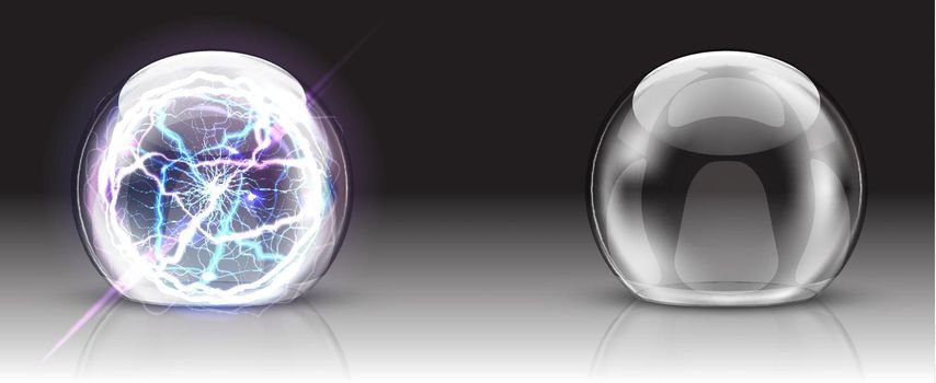 Glass dome, electric ball or sphere realistic
