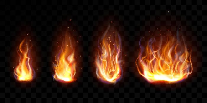 Realistic fire, torch flame set isolated clip art